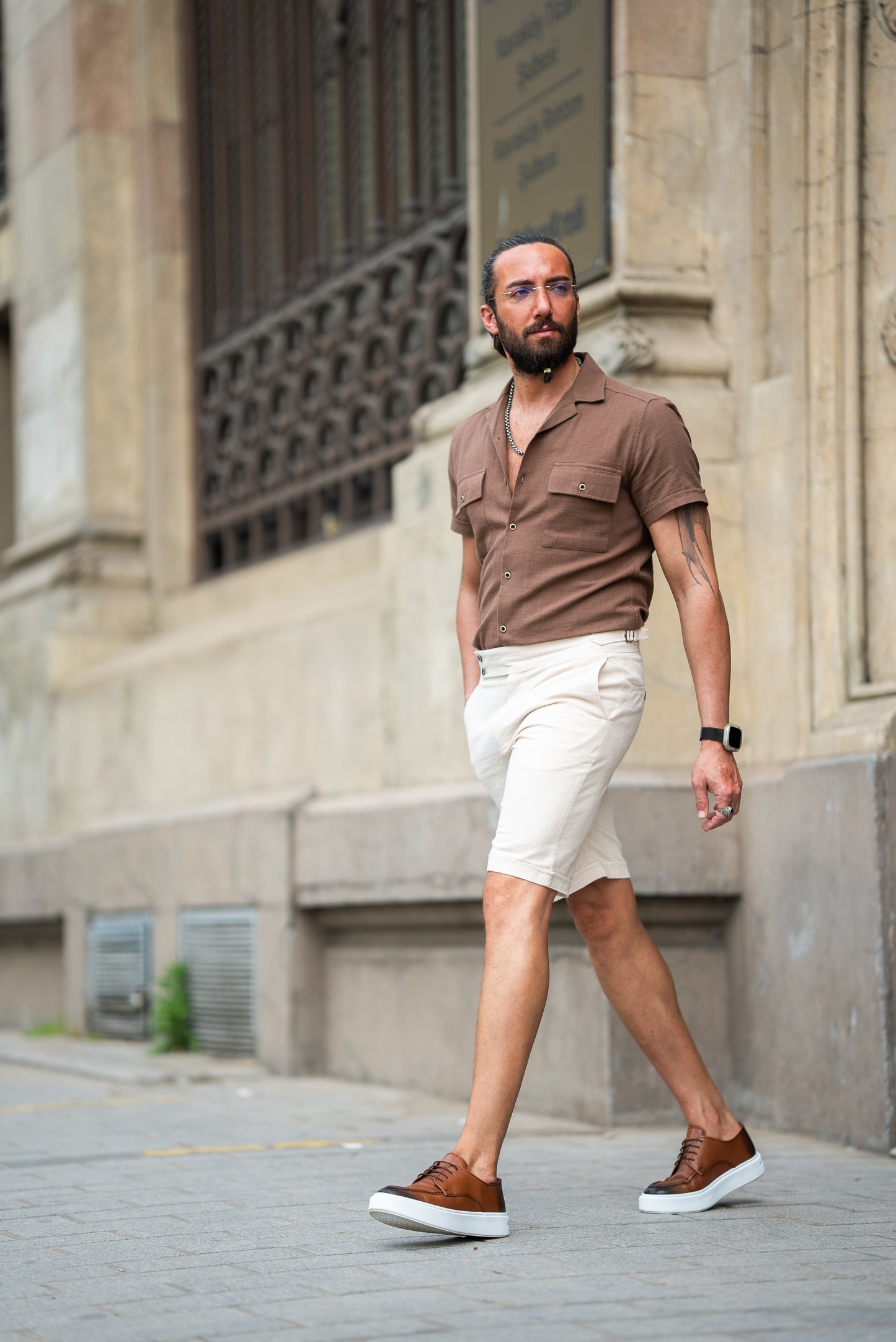 Brabion Maison Brown Slim Fit Textured Cotton Shirt