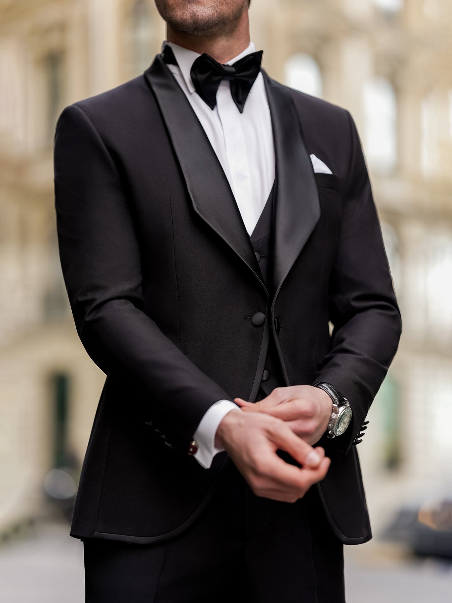 Black Slim-Fit Tuxedo 3-Piece - BRABION
