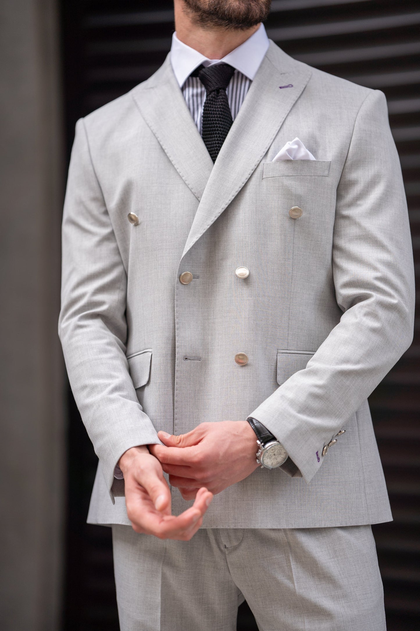 Grey Double Breasted Suit 2-Piece VIOSSI