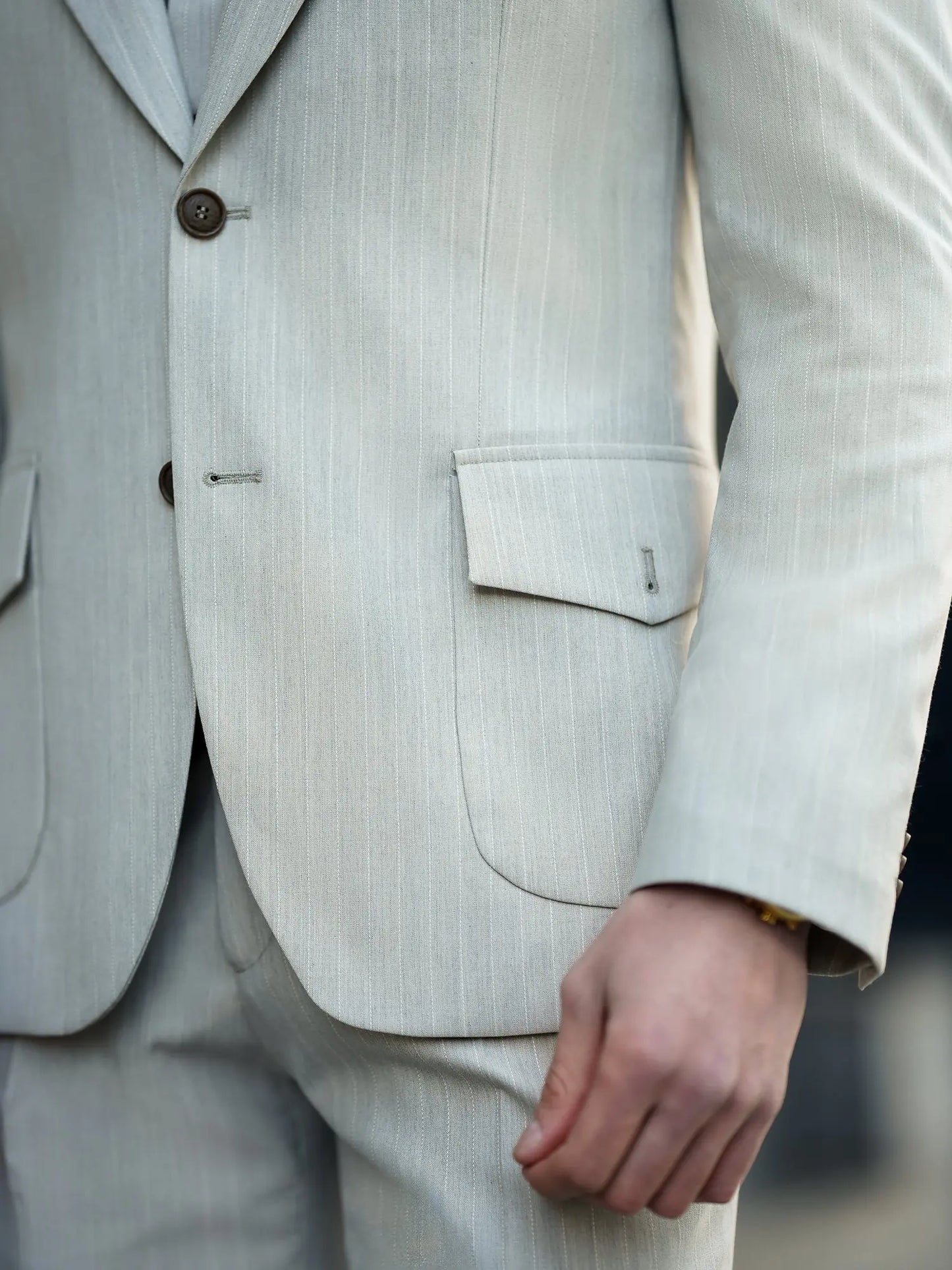 Beige Striped Slim-Fit Suit 3-Piece VIOSSI