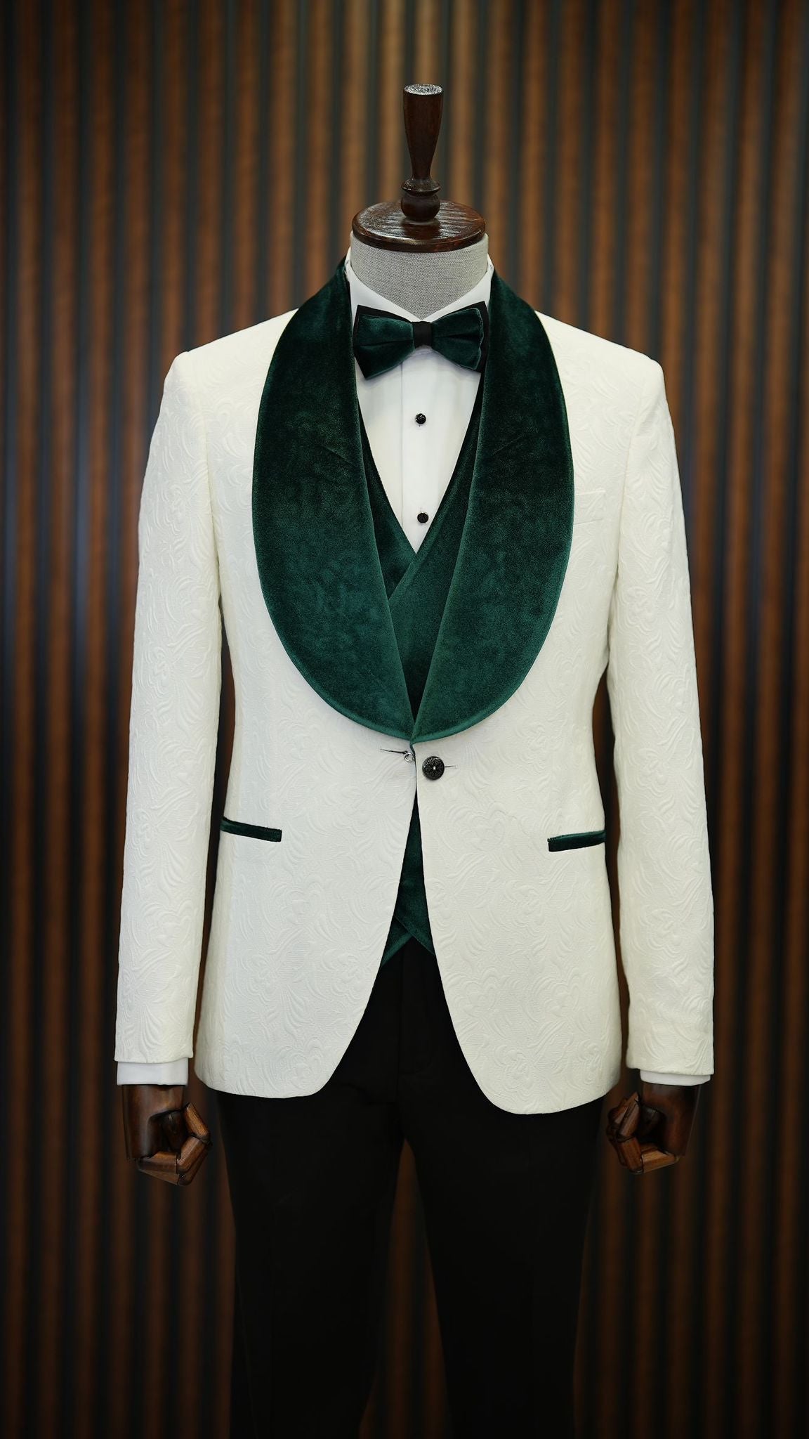 Fiore White Green Slim Fit Velvet Shawl Lapel Tuxedo