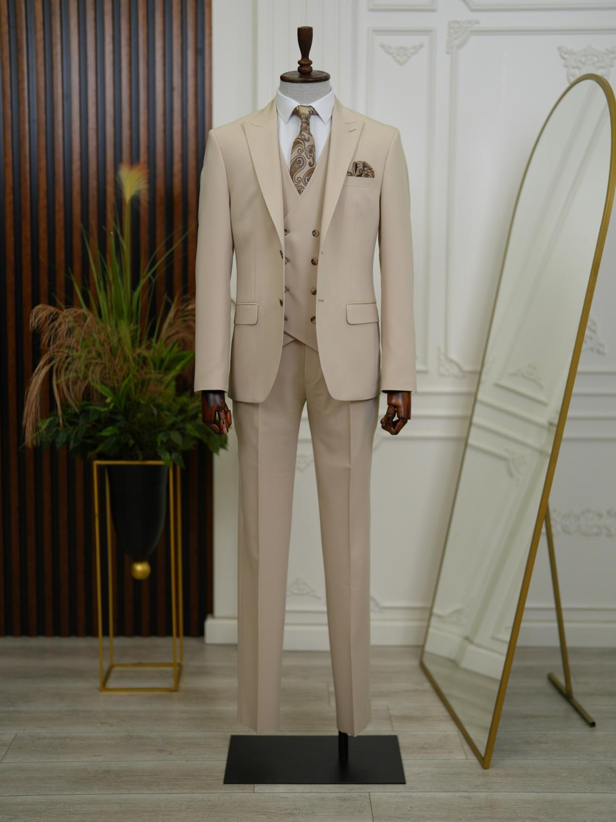 Brabion Aston Cream Slim Fit 3 Piece Suit