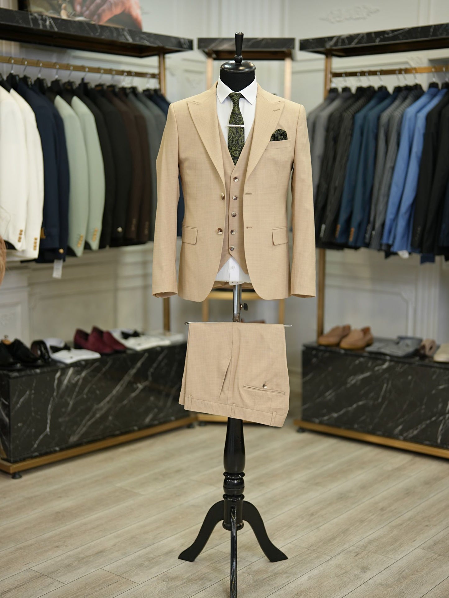 Brabion Maison Camel Slim Fit Check Suit