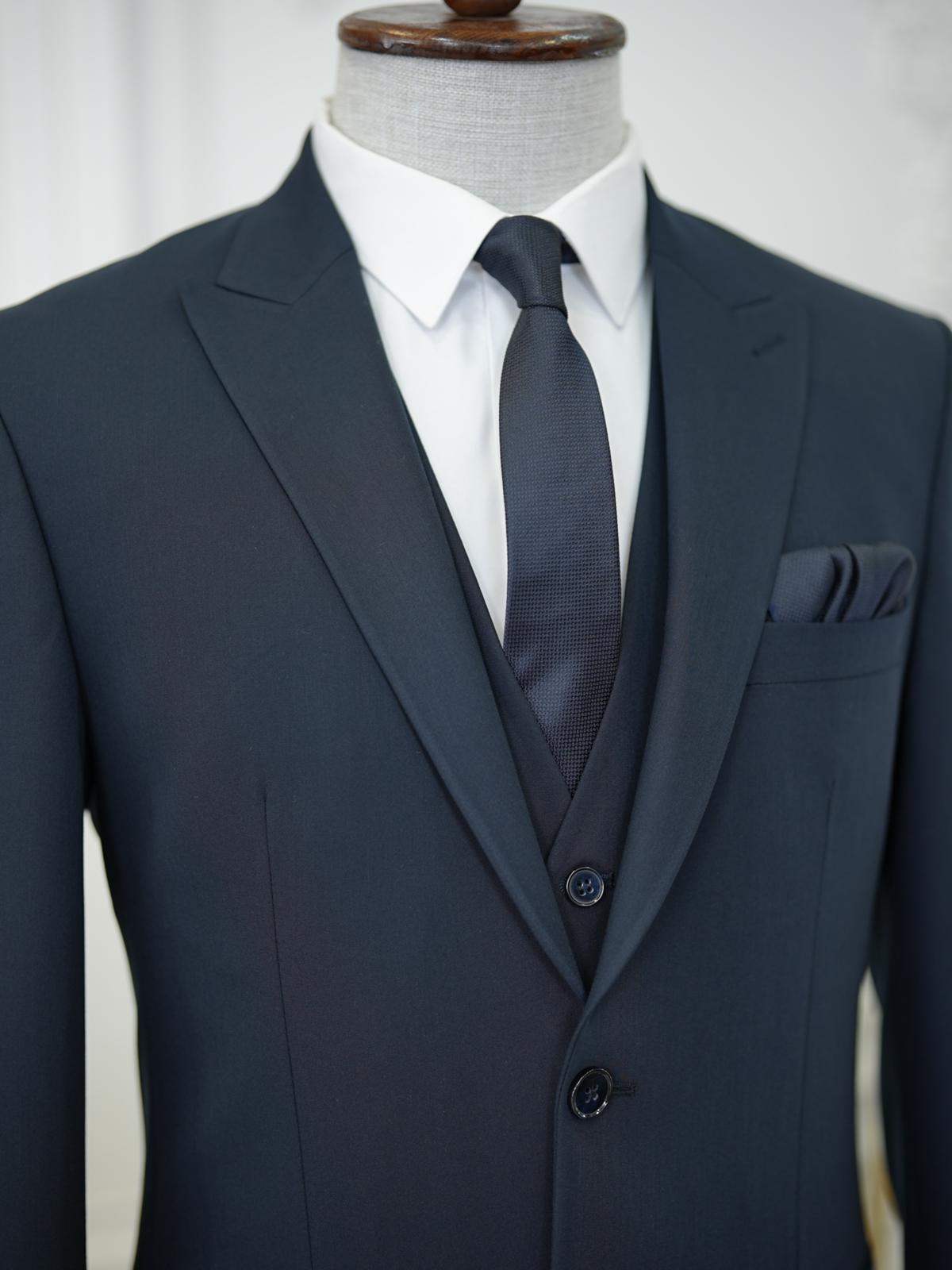 Brabion Aston Navy Blue Slim Fit 3 Piece Suit