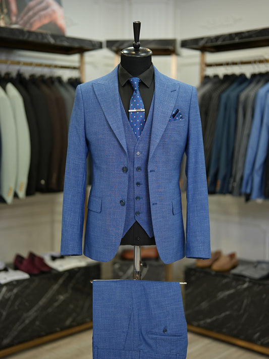 Brabion Maison Blue Slim Fit Crosshatch Suit