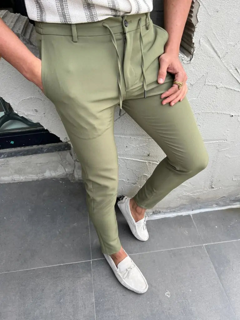 Lyon Green Slim Fit Rope Pants - Versatile Elegance for Every Occasion - BRABION