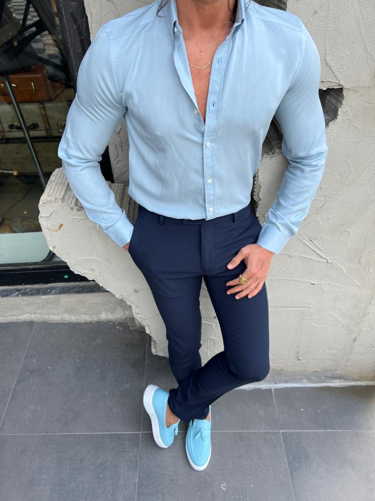 Brabion Evo Sky Blue Slim Fit Long Sleeve Shirt