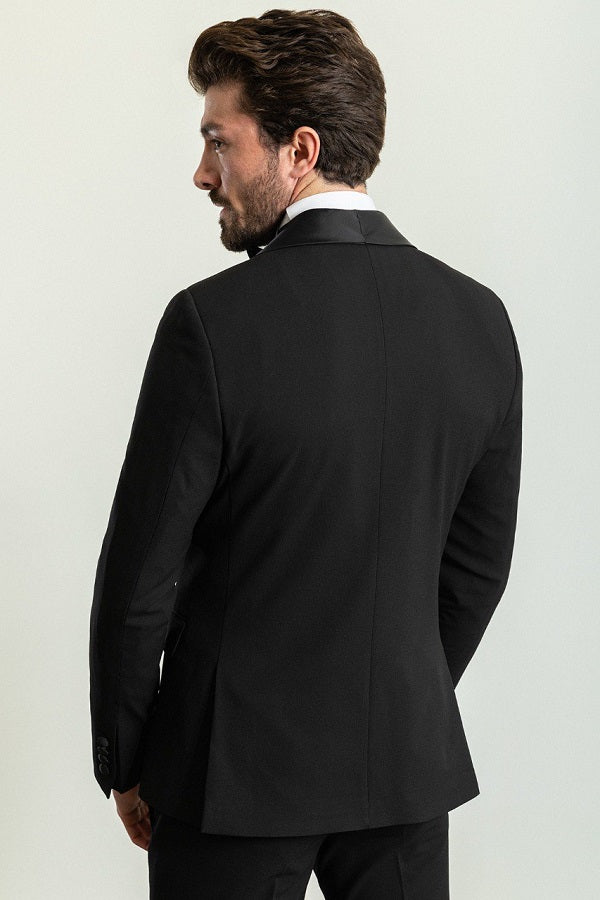 Brabion Rocco Black Slim Fit Shawl Lapel Tuxedo - Timeless Elegance for Formal Occasions