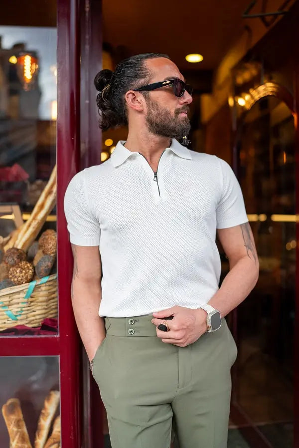 Brabion Sorento White Zip Polo Shirt - BRABION