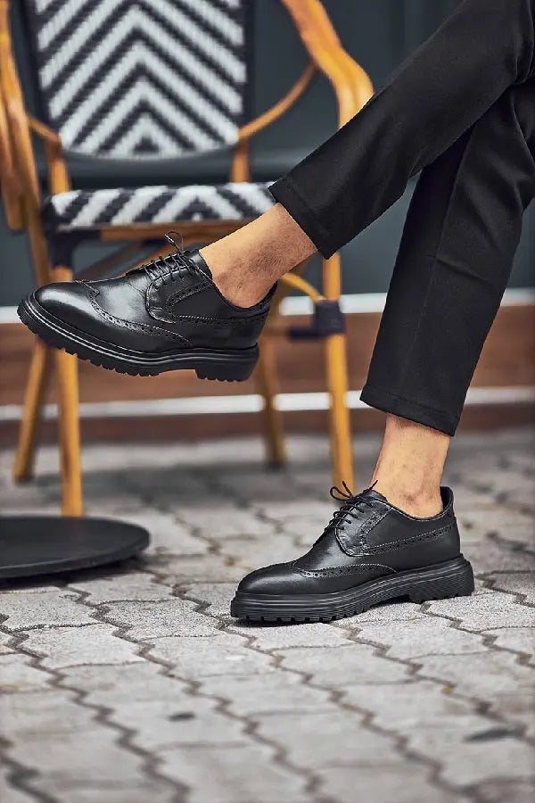 Brabion Levanzo Black Wing Tip Oxfords - Classic Elegance Meets Comfort - BRABION