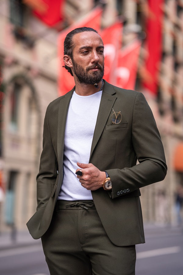 Brabion Lance Khaki Slim Fit Notch Lapel Suit for Modern Men