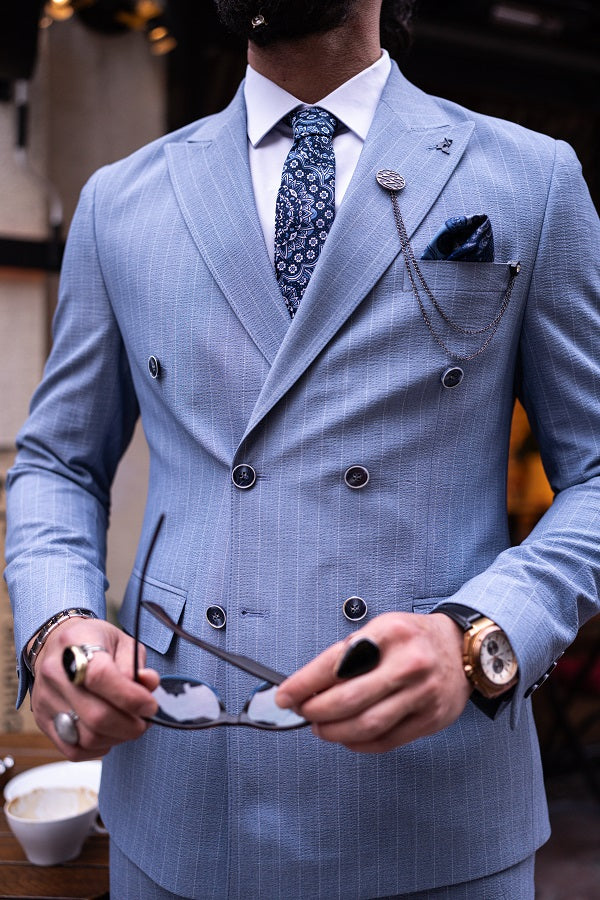Brabion Massimo Sky Blue Slim Fit Double Breasted Suit