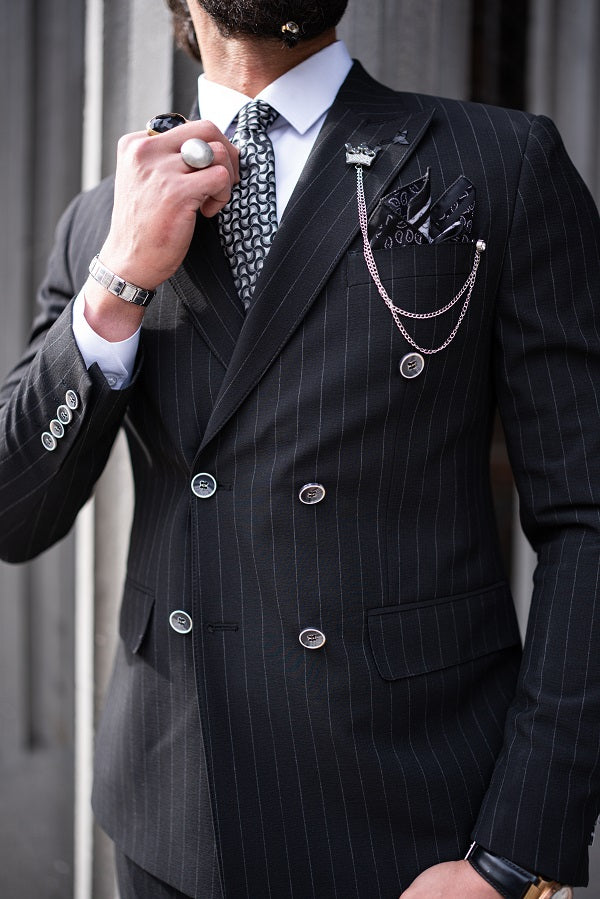 Brabion Massimo Black Slim Fit Pinstripe Suit