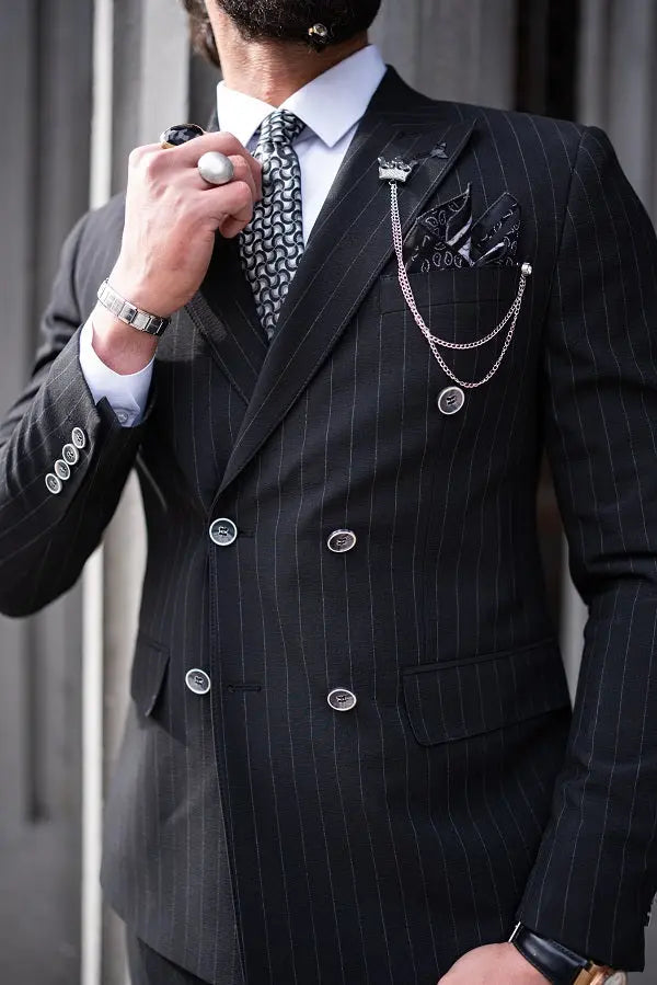 Brabion Massimo Black Slim Fit Pinstripe Suit brabion