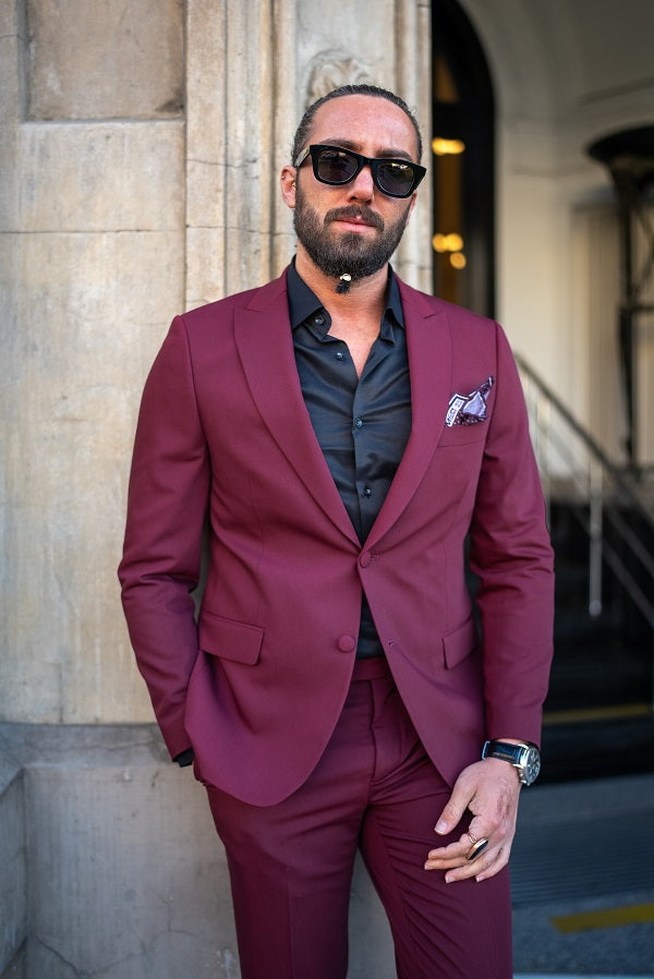 Brabion Massimo Burgundy Slim Fit 2 Piece Suit