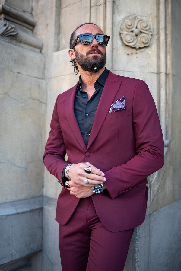 Brabion Massimo Burgundy Slim Fit 2 Piece Suit