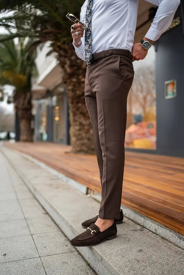Versatile Dark Brown Slim Fit Chino Pants for Men BRABION Versatile Dark Brown Slim Fit Chino Pants for Men BRABION