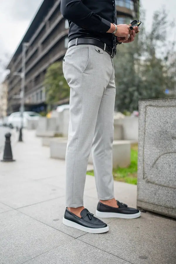 light gray slim fit dress pants Light Grey Wool Stretch Dress Pant