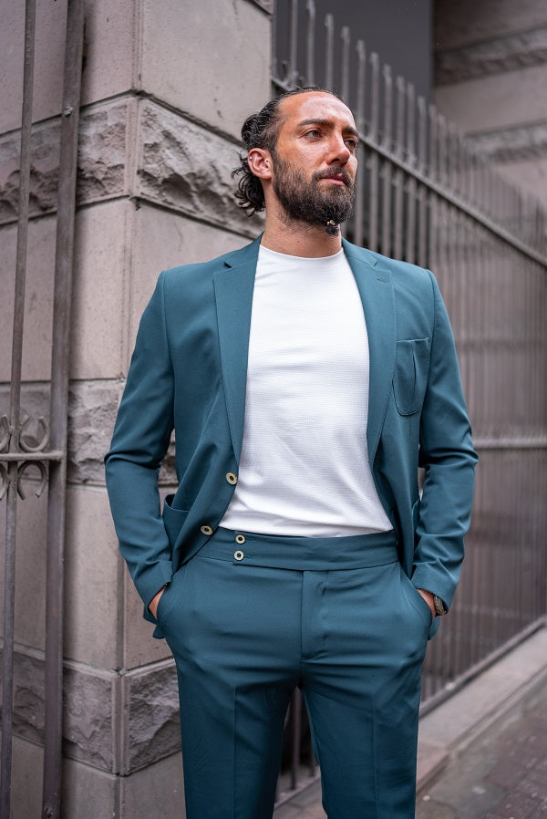 Brabion Massimo Teal Green Slim Fit 2 Piece Notch Lapel Suit