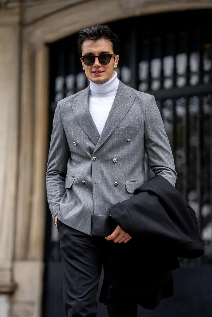 Brabion Gray Double-Breasted Jacket - BRABION