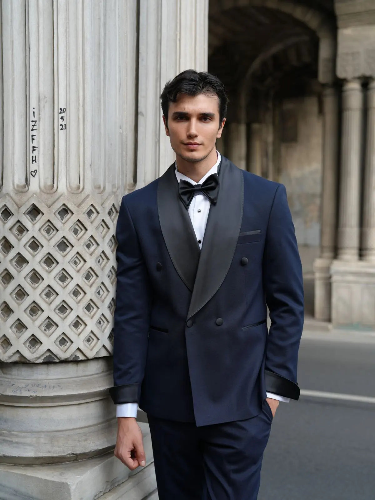 Navy Blue Double Breasted Tuxedo Set - BRABION