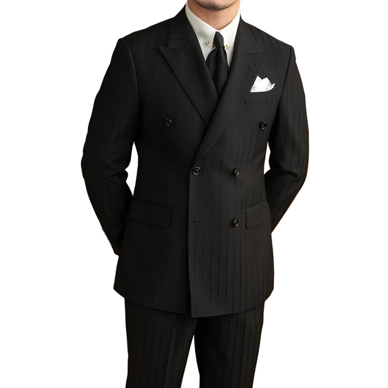 Men’s Black Birmingham Suit - Hidden Stripes brabion