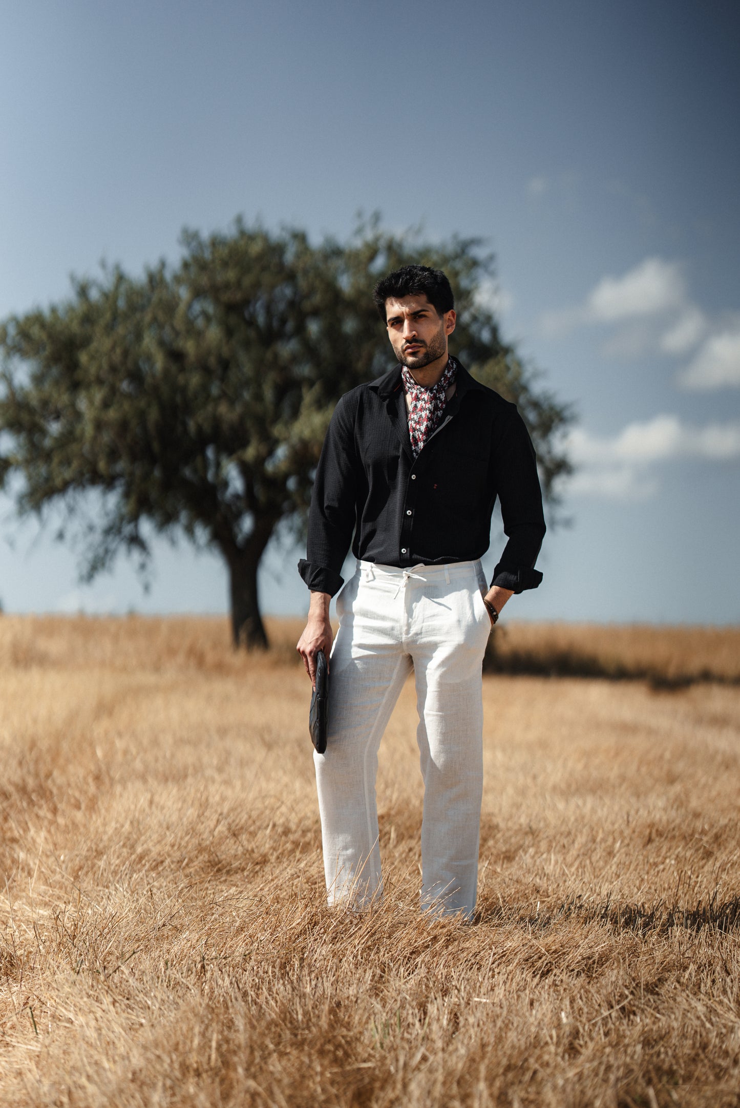 Mykonos Black Linen Button-Down Slim Fit Shirt