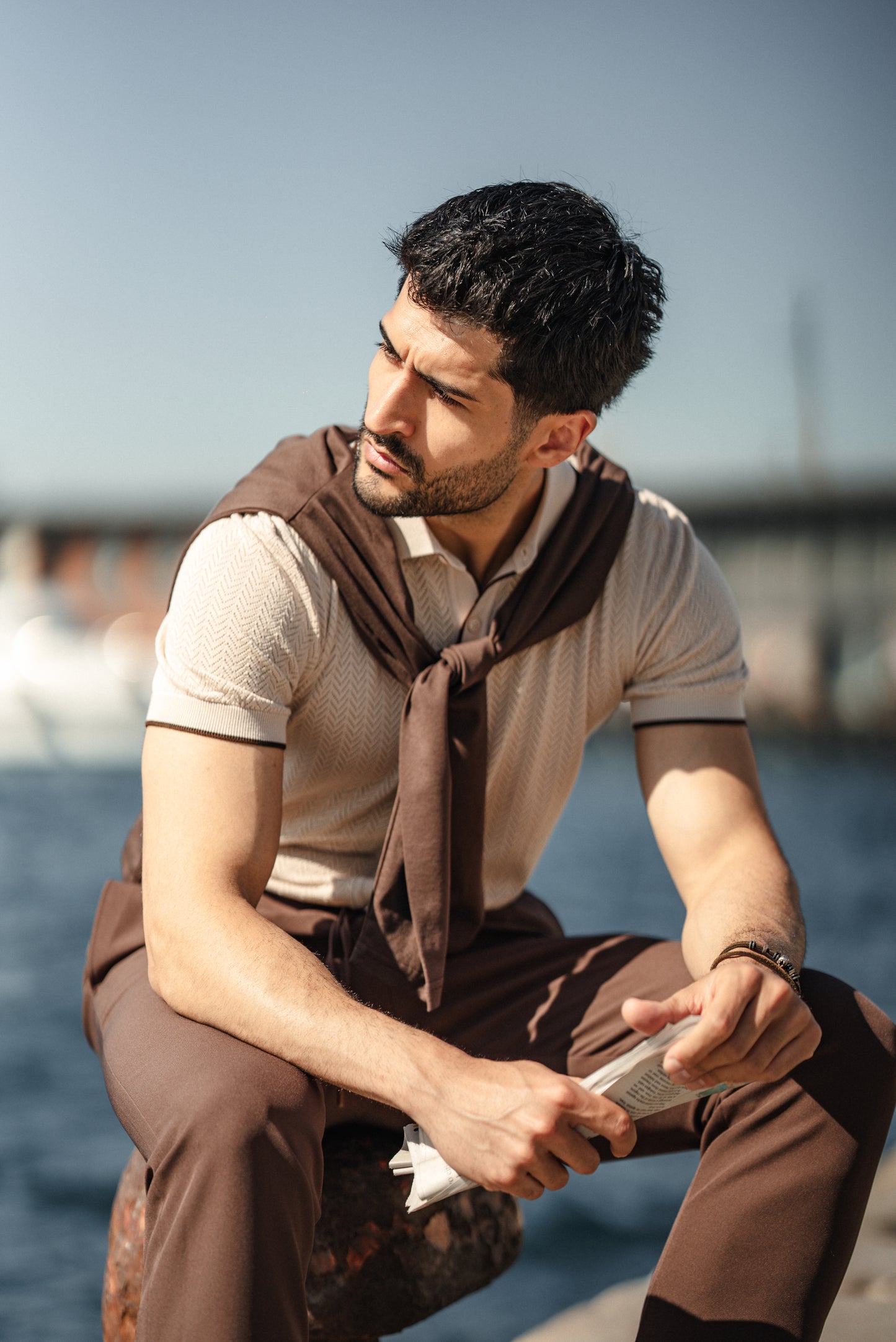 Brabion Maldives Beige Knitted Polo Shirt