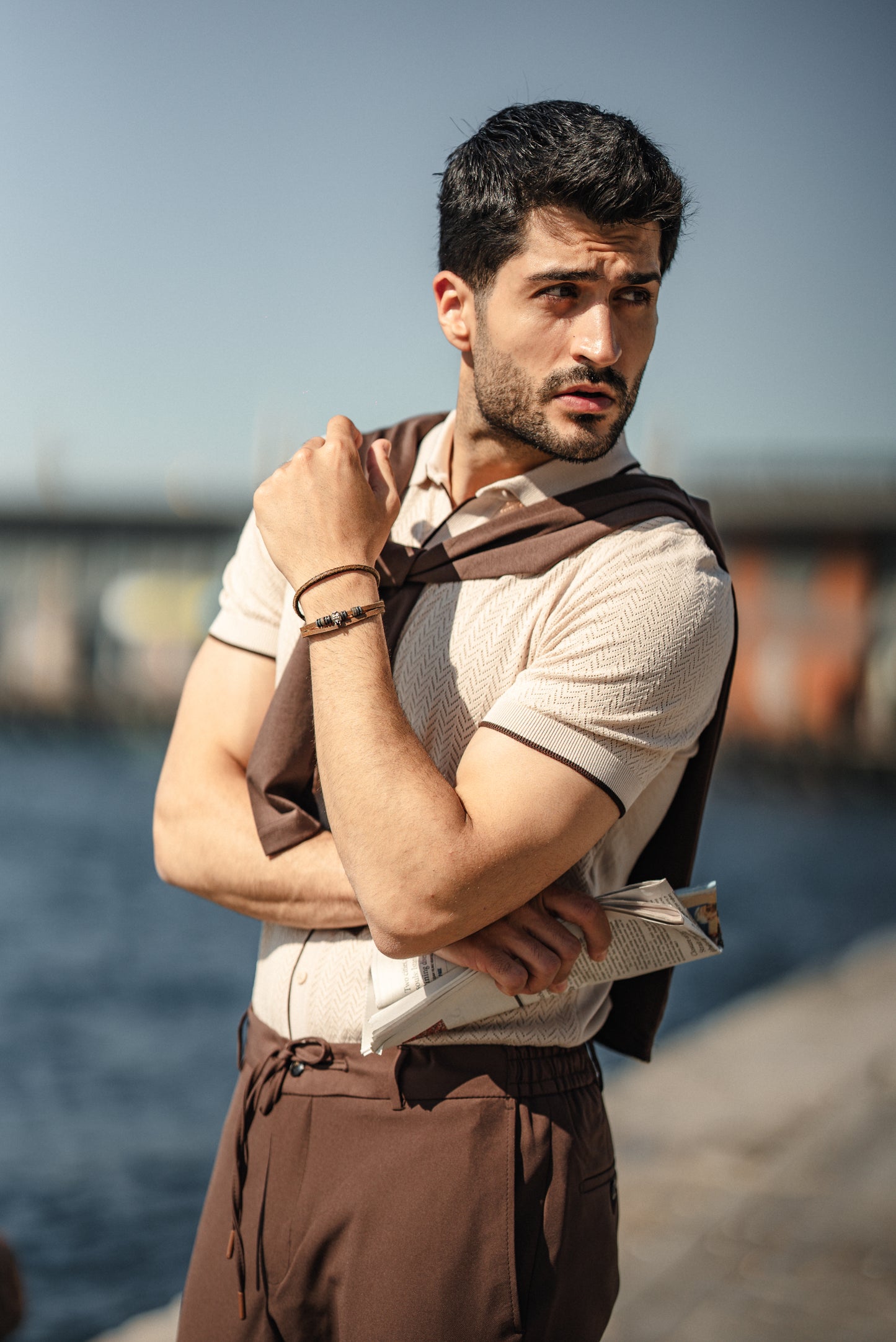 Brabion Maldives Beige Knitted Polo Shirt