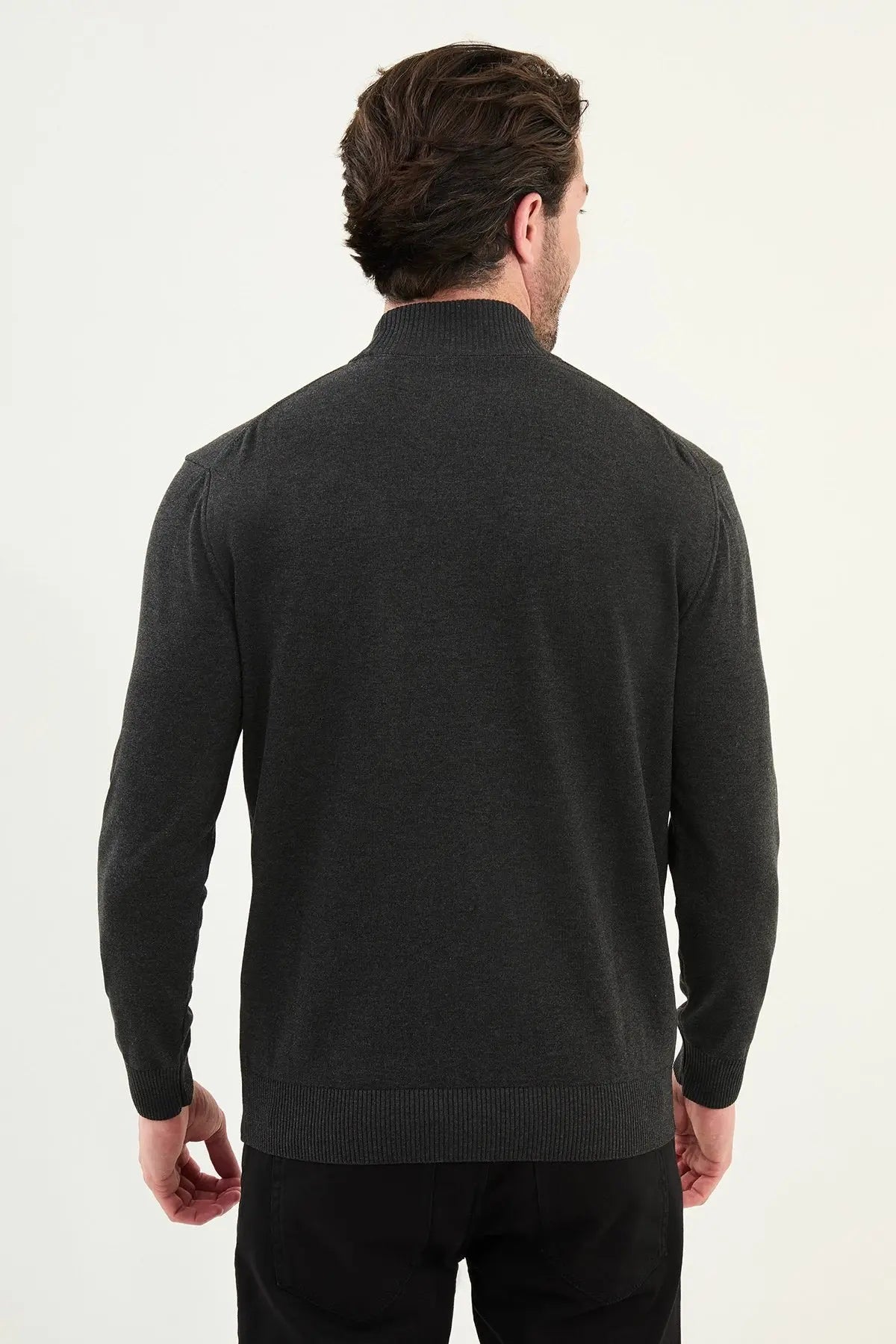 Men’s Gray Knit Half-Turtleneck Pullover – Slim Fit - BRABION