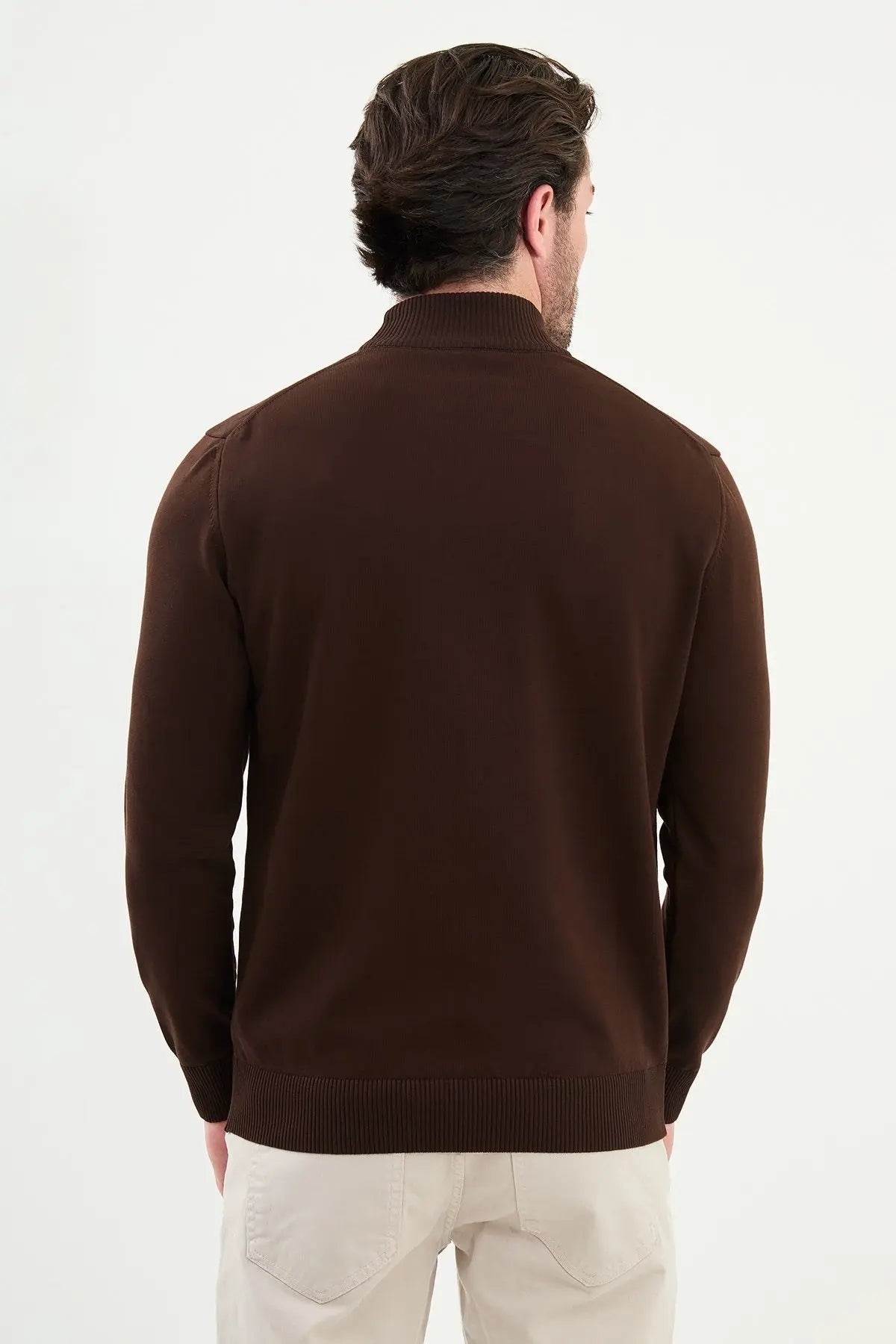 Men’s Brown Knit Half-Turtleneck Pullover – Slim Fit - BRABION