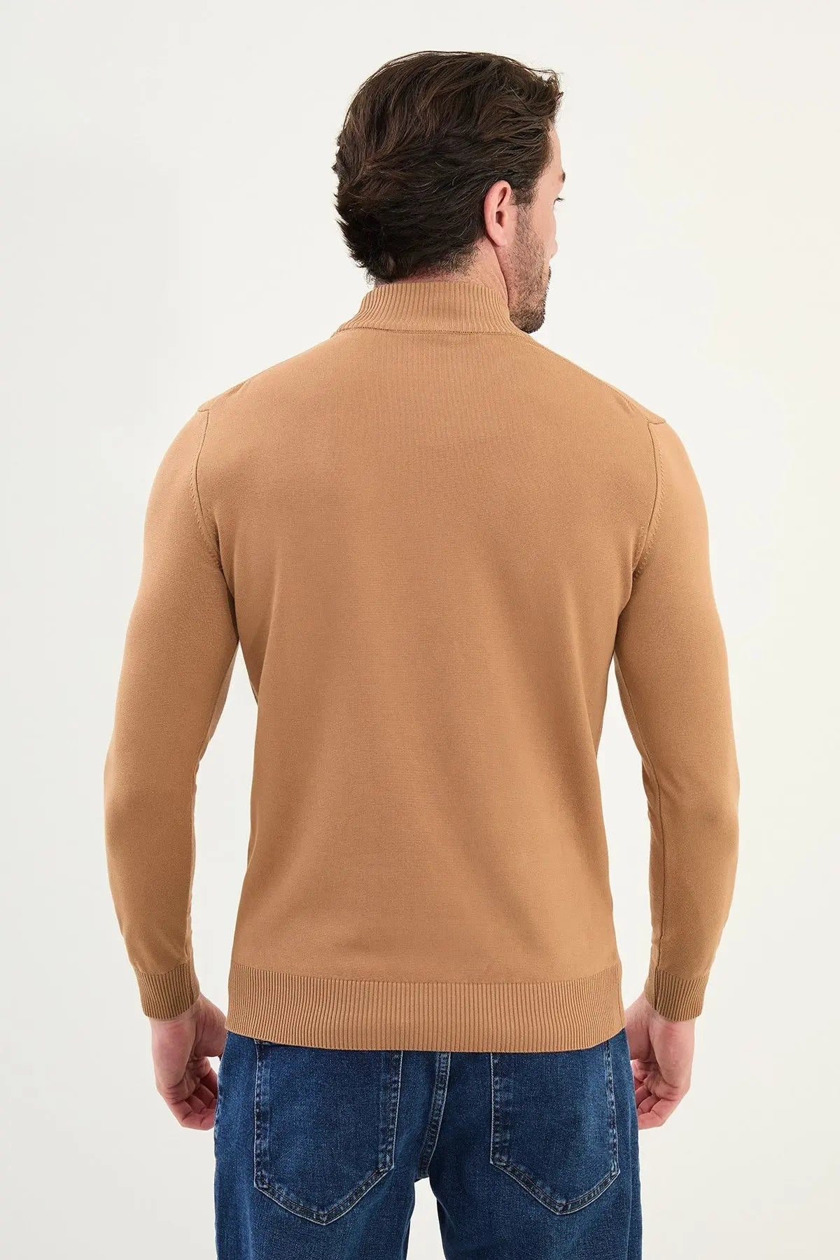 Men’s Camel Knit Half-Turtleneck Pullover – Slim Fit - BRABION