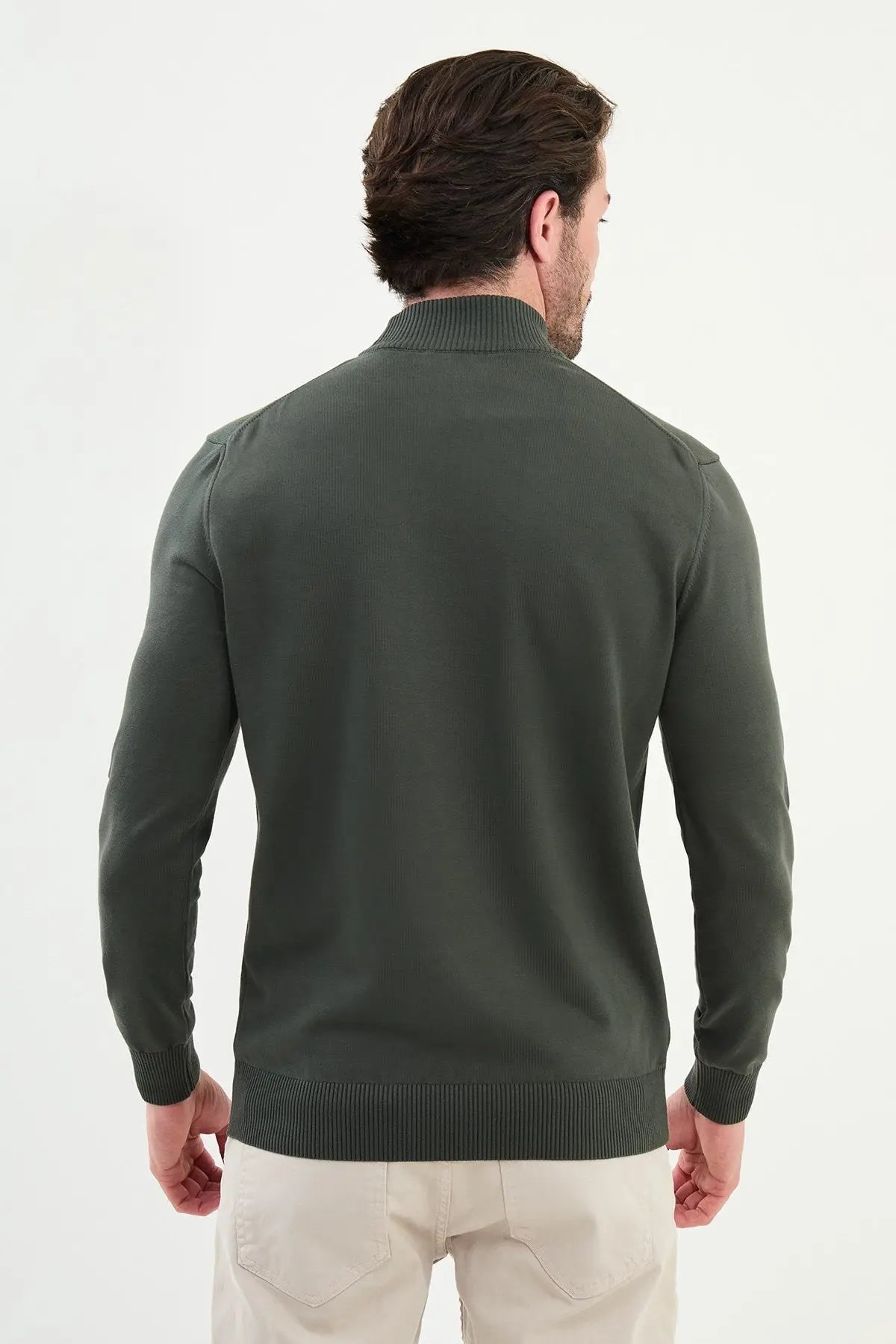 Men’s Khaki Green Knit Half-Turtleneck Pullover – Slim Fit - BRABION