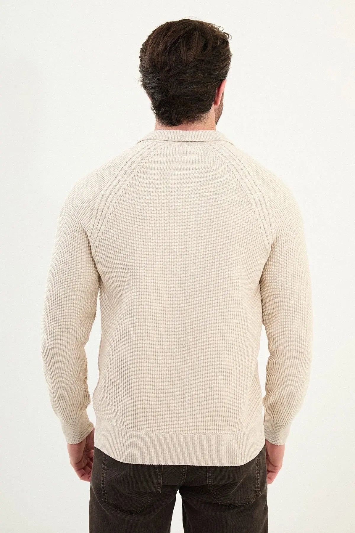 Men’s Beige Ribbed Zip Cardigan - BRABION