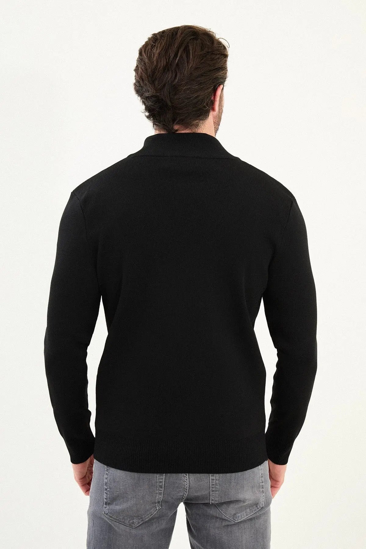 Men's Slim-Fit Zip-Up Knit Cardigan – Black - BRABION