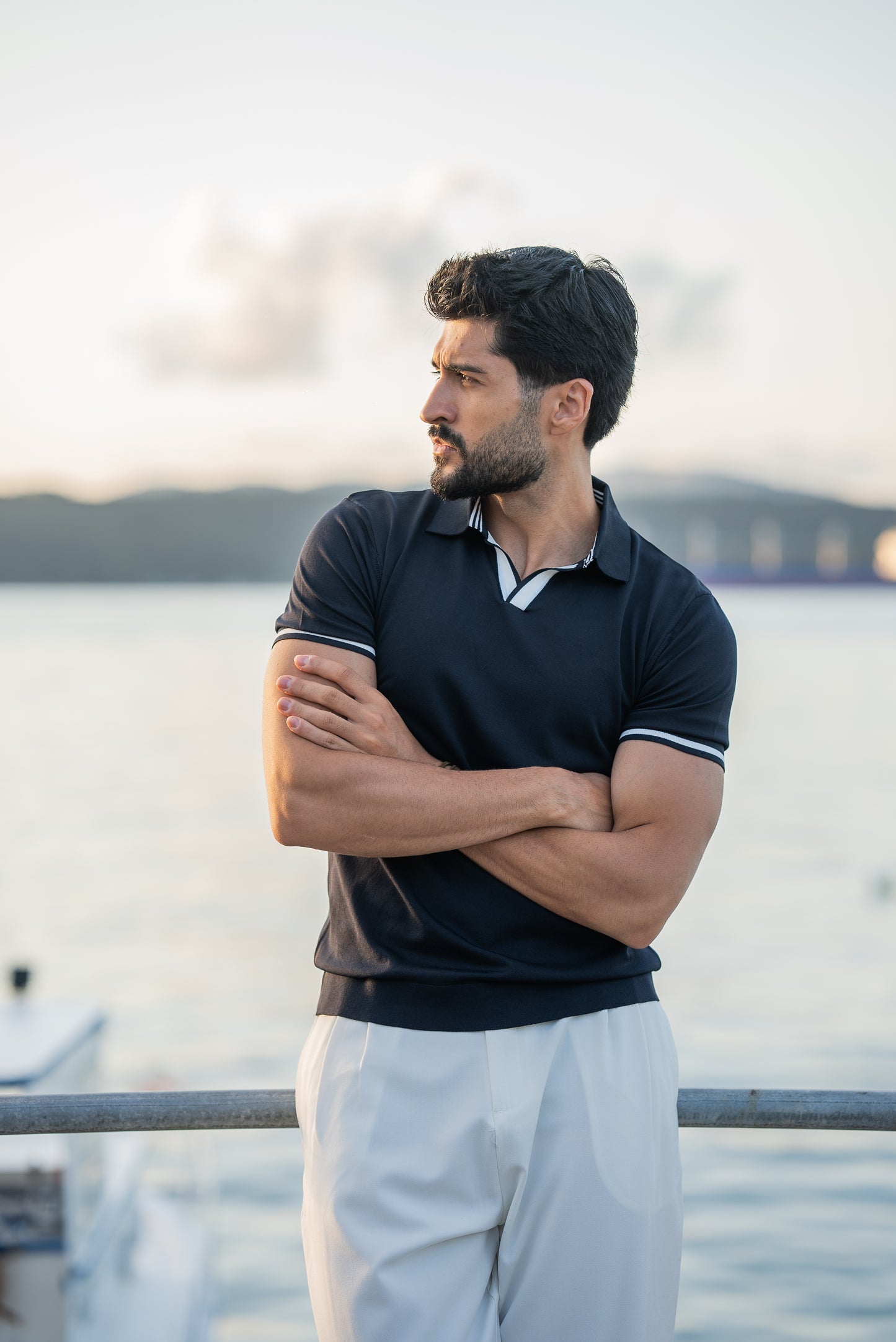 Santorini Navy Blue Polo Collar Men's T-Shirt