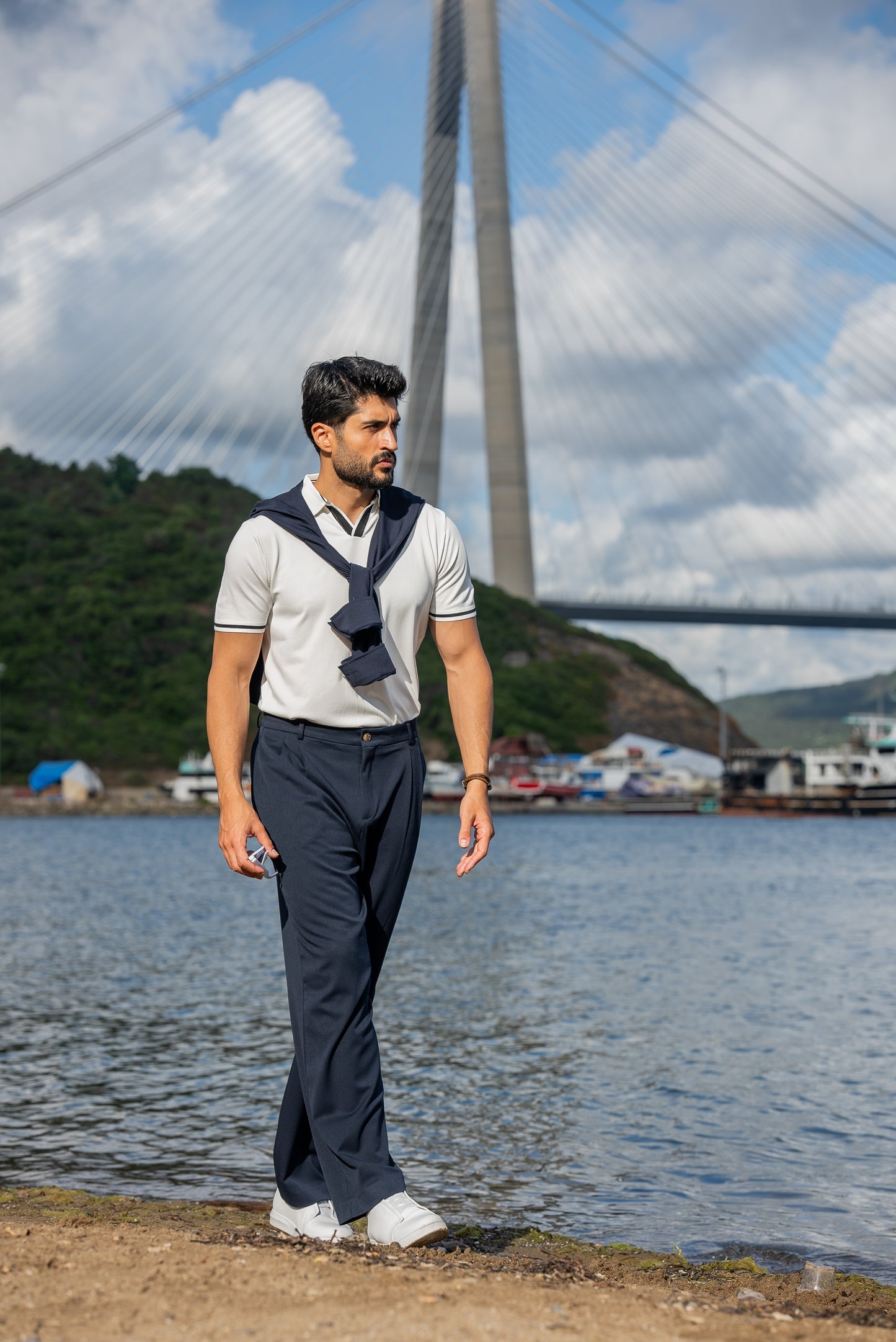 Mykonos White Polo Collar Men's T-Shirt
