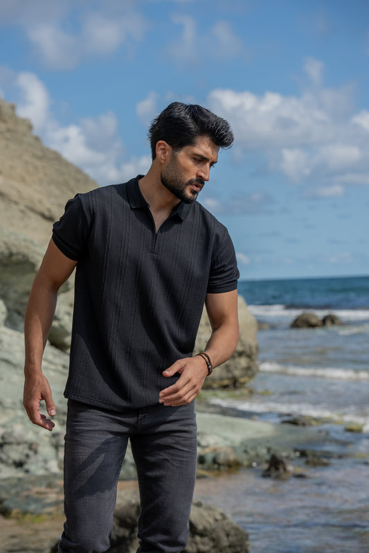 Monaco Men's Black Polo Collar T-Shirt