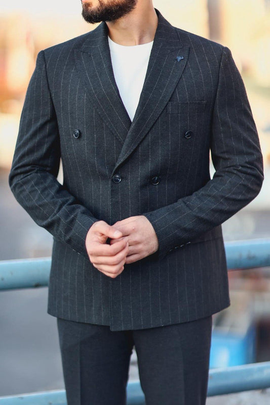 Men’s Navy Blue Pinstripe Double-Breasted Suit