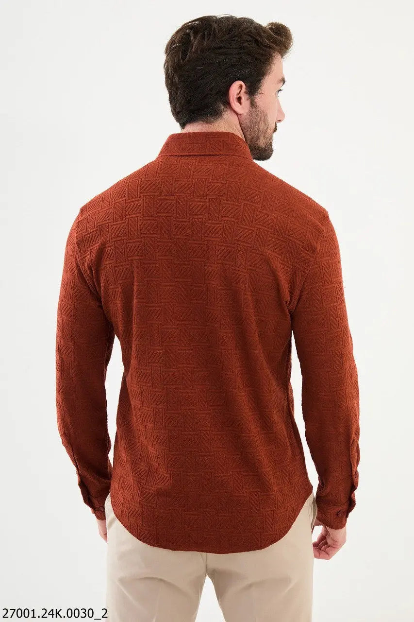 Brabion Nico Rust Slim Fit Woven Pattern Casual Shirt - BRABION