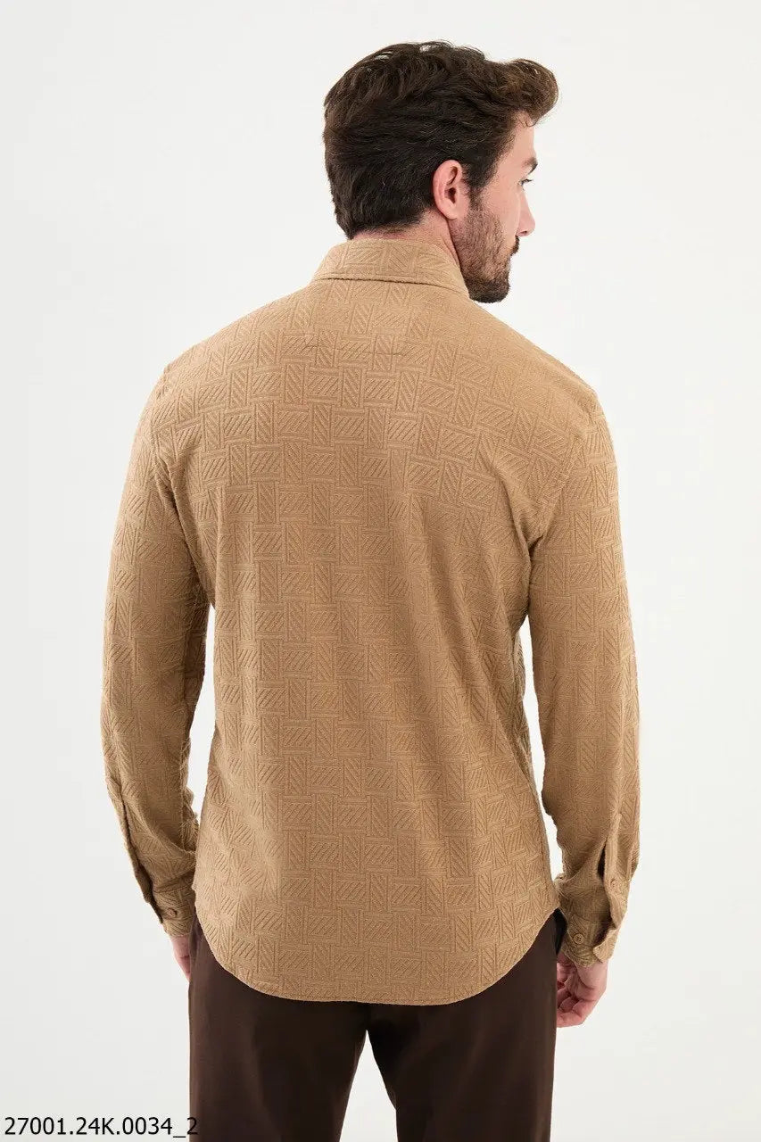 Brabion Nico Beige Slim Fit Woven Pattern Casual Shirt - BRABION