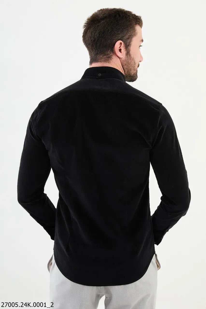 Brabion Nico Black Slim Fit Double Pocket Corduroy Shirt - BRABION