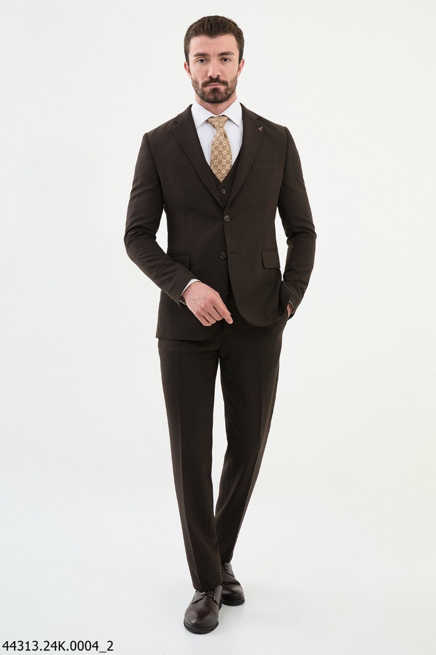 Brabion Diego Coffee Brown Notch Lapel 3 Piece Wool Suit