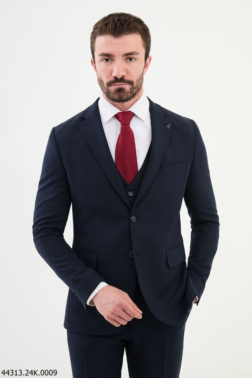 Brabion Diego Dark Blue Notch Lapel 3 Piece Wool Suit brabion
