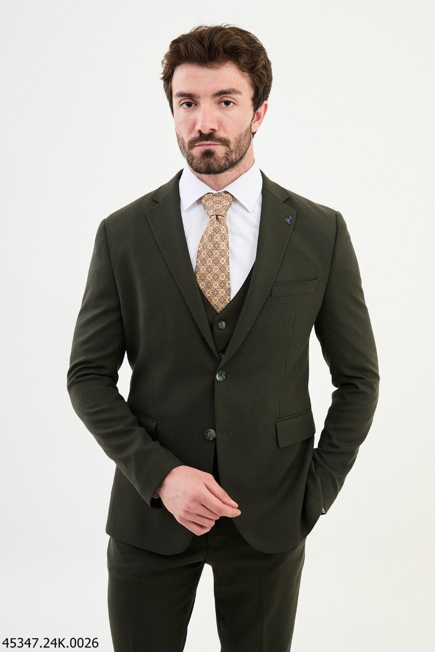 Brabion Diego Khaki Notch Lapel 3 Piece Wool Suit - Modern Elegance for Every Occasion brabion