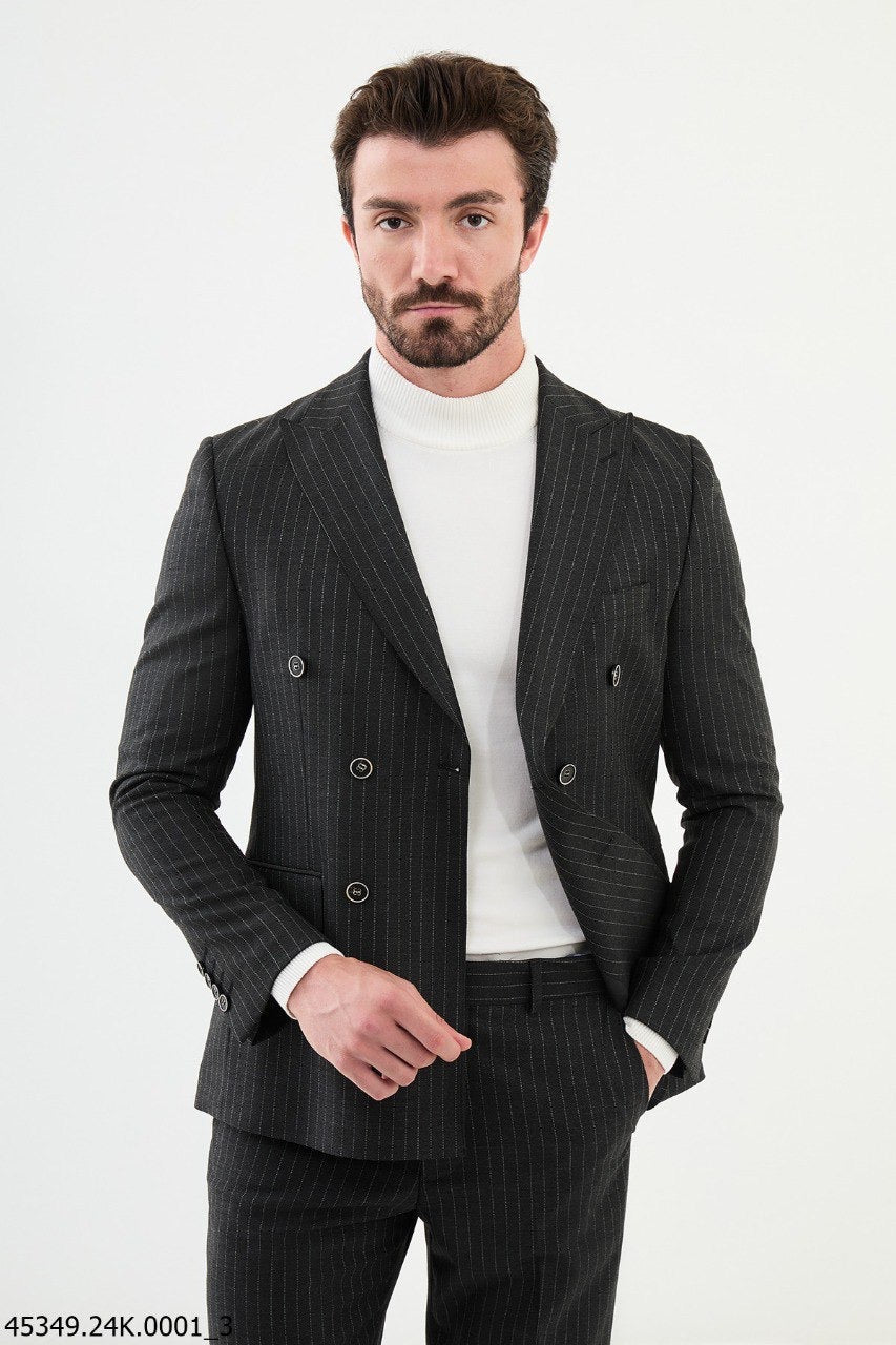 Brabion Diego Dark Gray Slim-Fit Double Breasted Wool Suit brabion