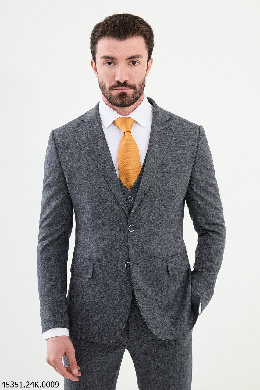 Brabion Diego Navy Blue 3 Piece Notch Lapel Wool Suit brabion