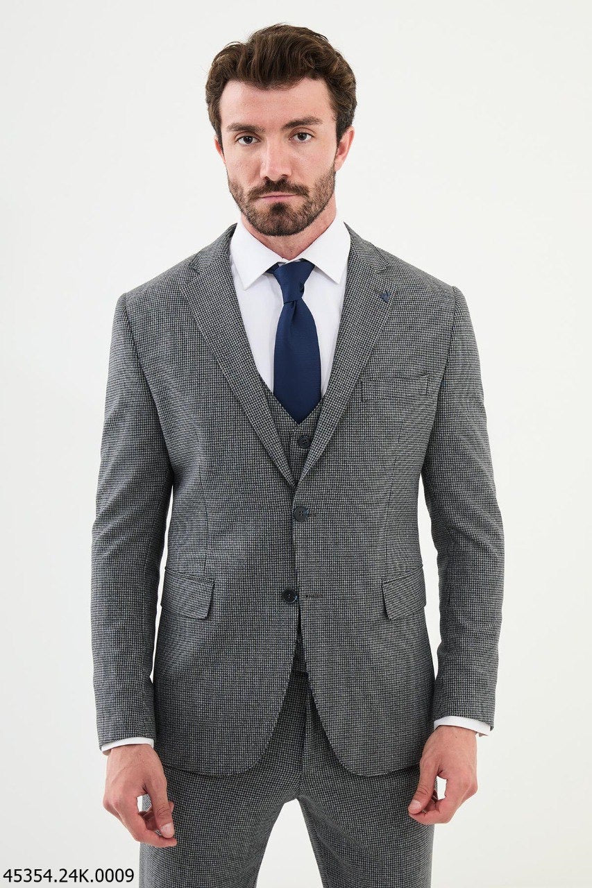 Brabion Diego Navy Gray 3 Piece Shepherd's Check Wool Suit brabion