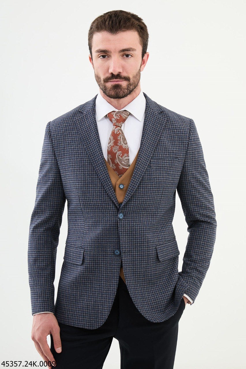 Brabion Diego Navy Blue 3 Piece Shepherd’s Check Wool Suit brabion