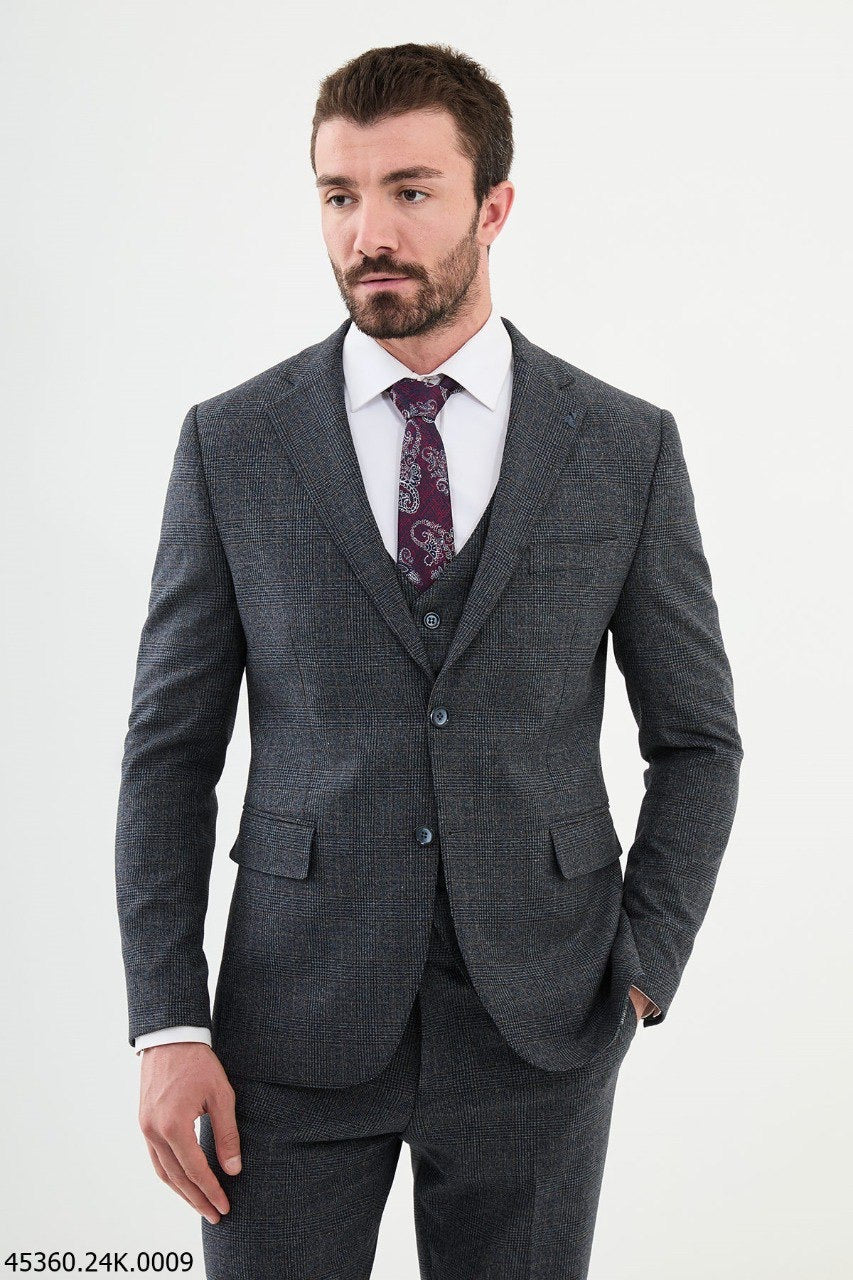 Brabion Diego Navy Blue 3 Piece Glen Check Wool Suit: Timeless Elegance for Every Occasion brabion